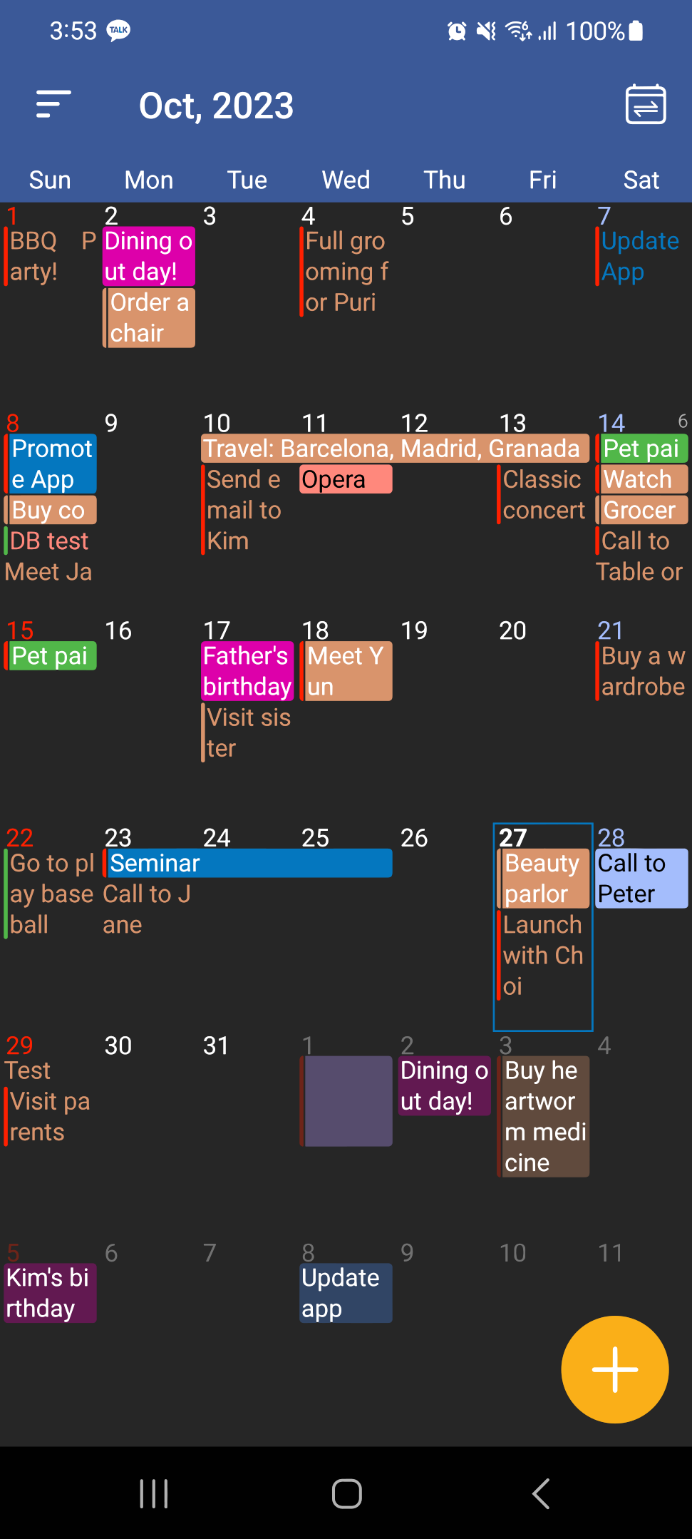 AA Calendar monthly calendar in dark theme