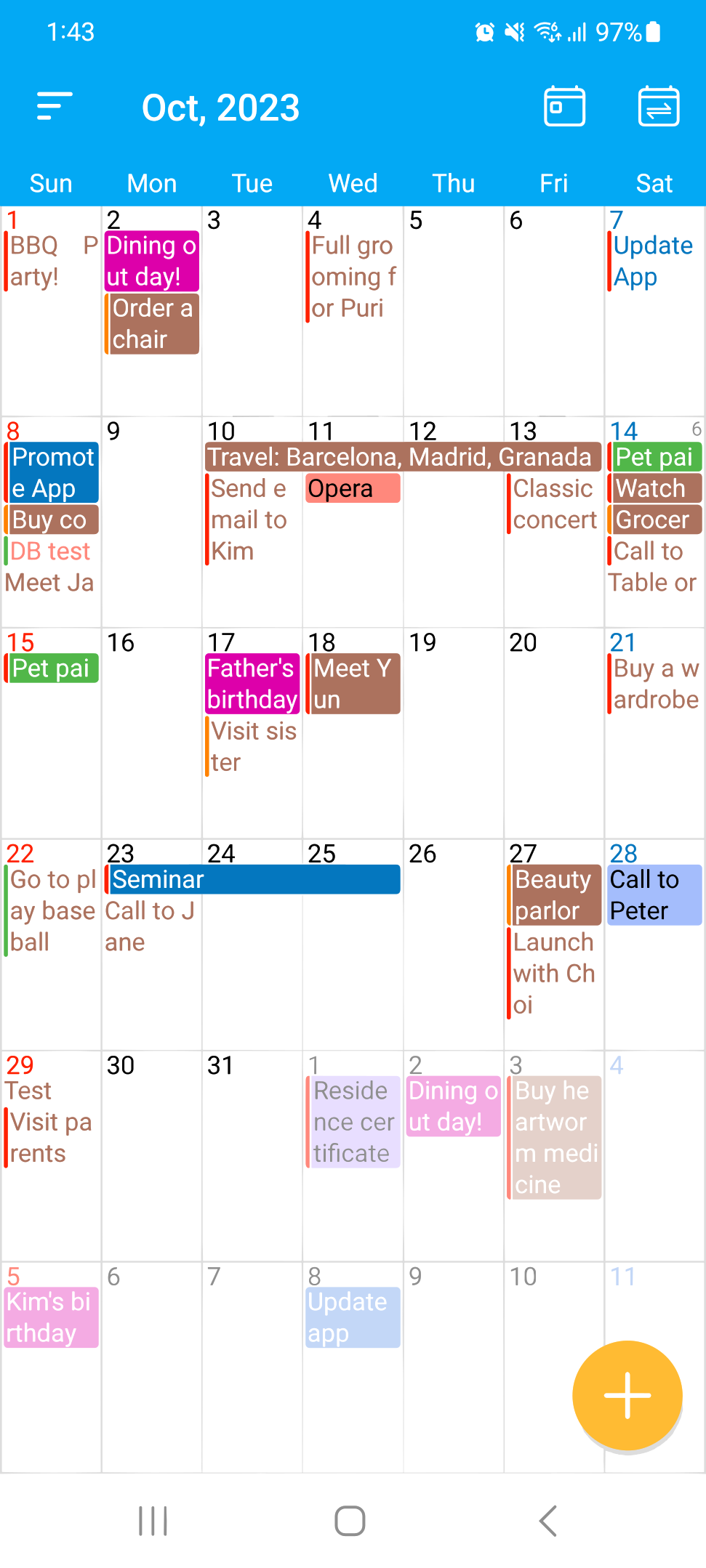 AA Calendar monthly calendar and schedule screen